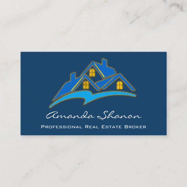 Professional Real Estate Broker Agent Blue Navy Business Card (Front)