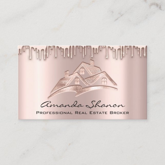 Professional Real Estate Broker Agent Rose Drips Business Card (Front)