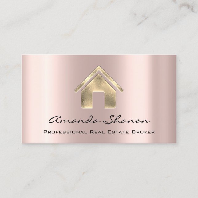 Professional Real Estate Broker Agent Rose Gold QR Business Card (Front)