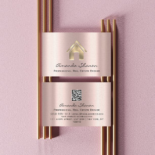 Professional Real Estate Broker Agent Rose Gold QR Business Card