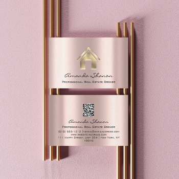 Professional Real Estate Broker Agent Rose Gold Qr Business Card by luxury_luxury at Zazzle