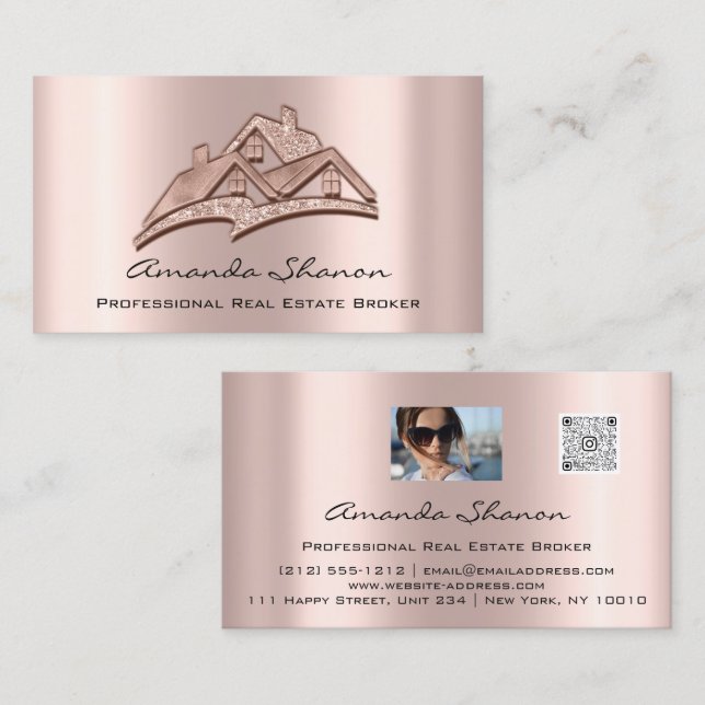 Professional Real Estate Broker Agent Rose PhotoQR Business Card (Front/Back)