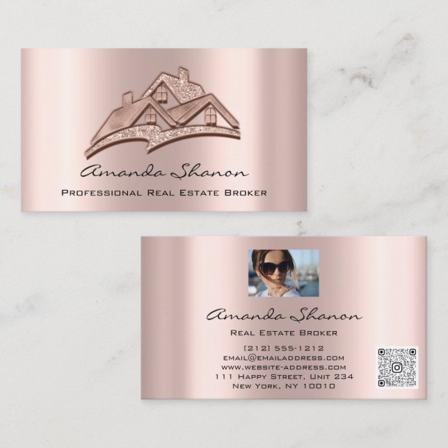 Professional Real Estate Broker Agent Rose PhotoQR Business Card (Front/Back)