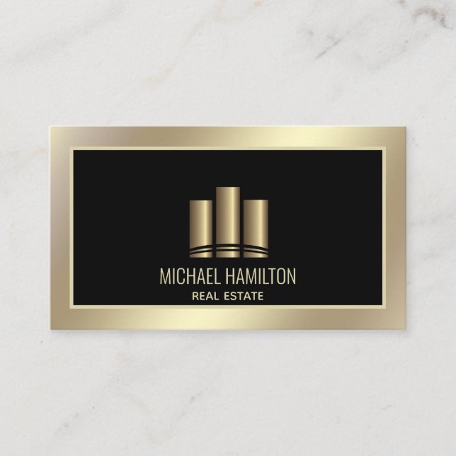 Professional real estate construction gold logo business card (Front)