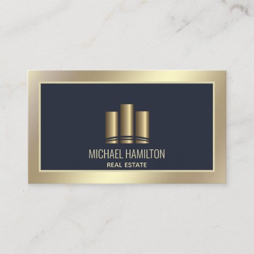 Professional real estate construction gold logo business card