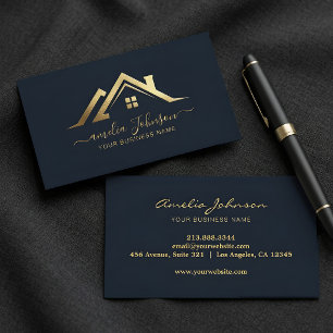 Professional Real Estate Dark Navy Blue Gold Foil  Business Card