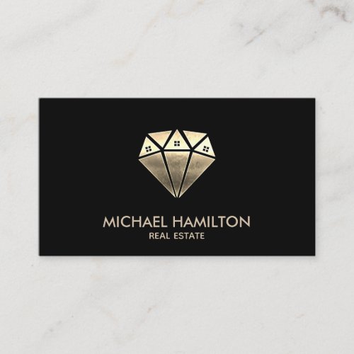 Professional real estate gold diamond house logo business card