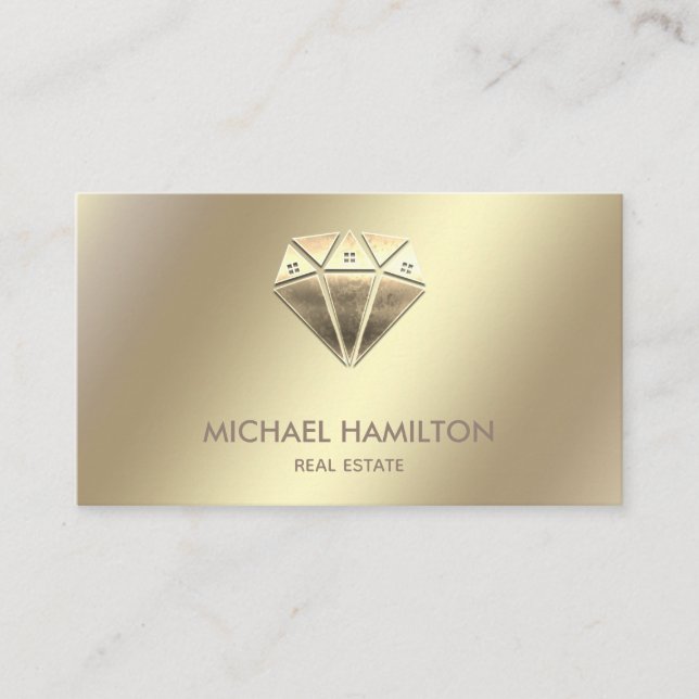 Professional real estate gold diamond house logo business card (Front)