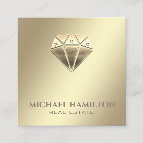 Professional real estate gold diamond house logo square business card