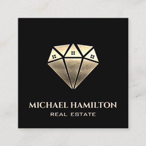 Professional real estate  gold diamond house logo square business card