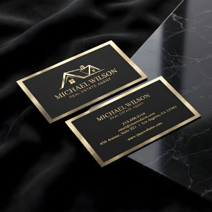 Professional Real Estate House Logo Black & Gold Business Card