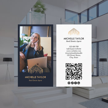Professional Real Estate Logo Photo Qr Code Business Card by smmdsgn at Zazzle