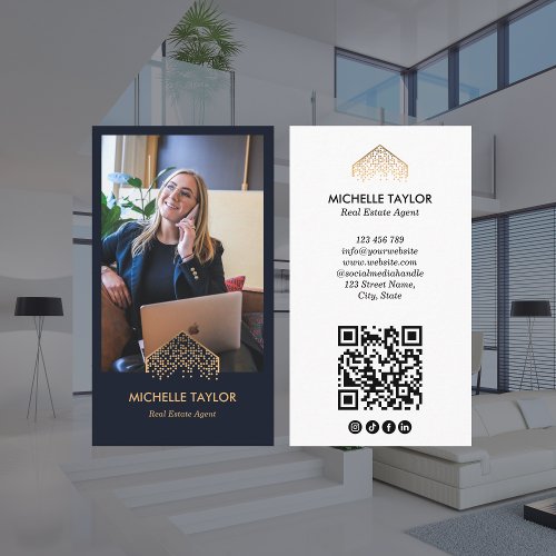 Professional Real Estate Logo Photo QR Code Business Card
