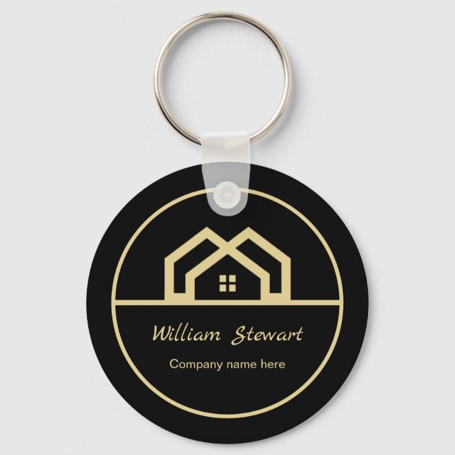 Professional Real Estate Modern Black Custom House Keychain (Front)