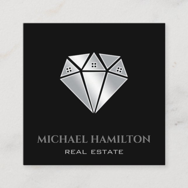 Professional real estate modern diamond house logo square business card (Front)