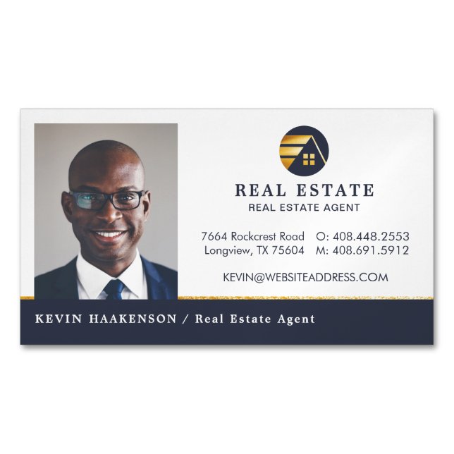 Professional Real Estate | Photo Layout Horizontal Business Card Magnet (Front)