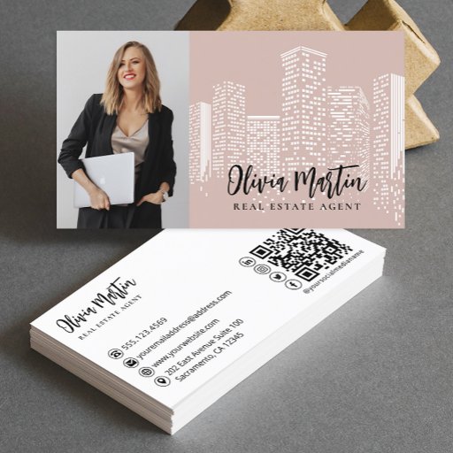 Customizable Professional Real Estate | Photo QR Code   Business Card
