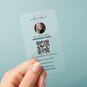 Professional Real Estate Photo Realtor QR Code Clear Business Cards