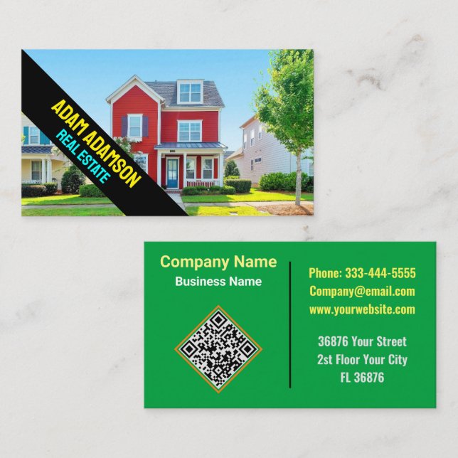 Professional Real Estate (QR Code) Home Broker Business Card (Front/Back)
