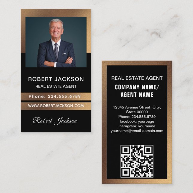 professional real estate realtor add photo QR code Business Card (Front/Back)