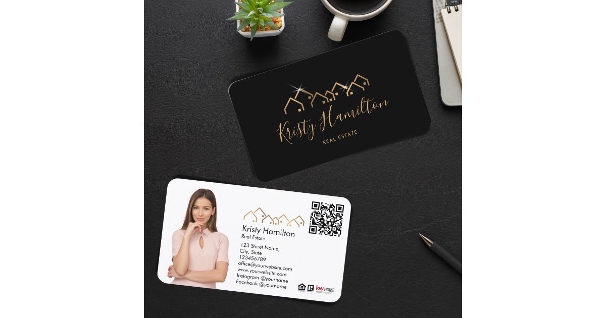 professional real estate realtor add photo QR code Business Card Zazzle