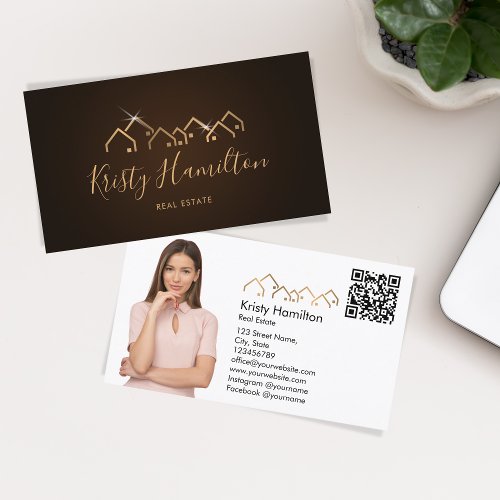 professional real estate realtor add photo QR code Business Card