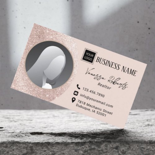 Professional Real Estate Realtor Rose Gold Photo Business Card