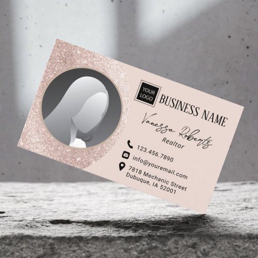 Customizable Professional Real Estate Realtor Rose Gold Photo Business Card
