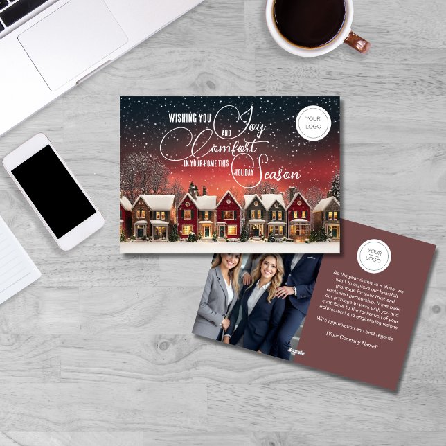 Professional Real Estate Team Photo Custom Logo Holiday Card (Creator Uploaded)