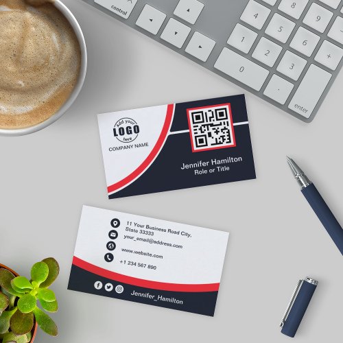 Professional Red add your Logo QR Code Business Card