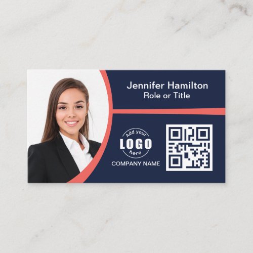 Professional  Red add your Logo QR Code Business Card