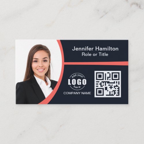 Professional Red add your Logo QR Code Photo Business Card