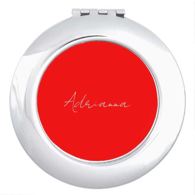 Professional red add your name handwriting retro compact mirror (Front)