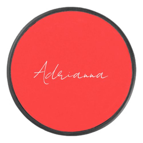 Professional red add your name handwriting retro hockey puck