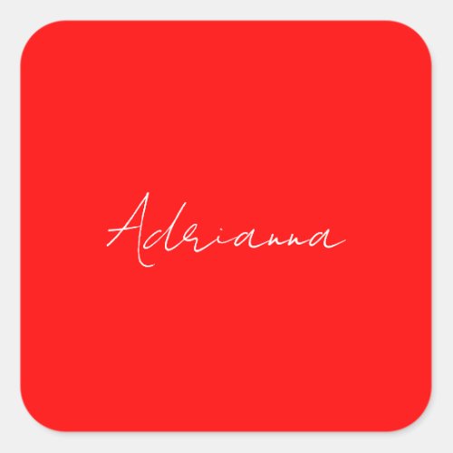 Professional red add your name handwriting retro square sticker