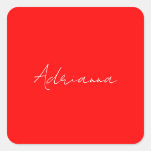 Professional red add your name handwriting retro square sticker