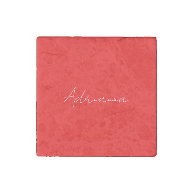 Professional red add your name handwriting retro stone magnet (Front)
