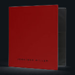 Professional Red & Black Custom Name 3 Ring Binder<br><div class="desc">Modern professional binder features a minimal design in a red and black color palette. Custom name presented in the lower third in stylish simple font and custom name, company or subject on the spine. Shown with a custom name on the front in simple typography, this personalized business binder is designed...</div>