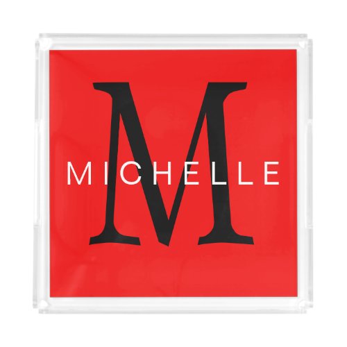 Professional Red Black Monogram Your Name Acrylic Tray