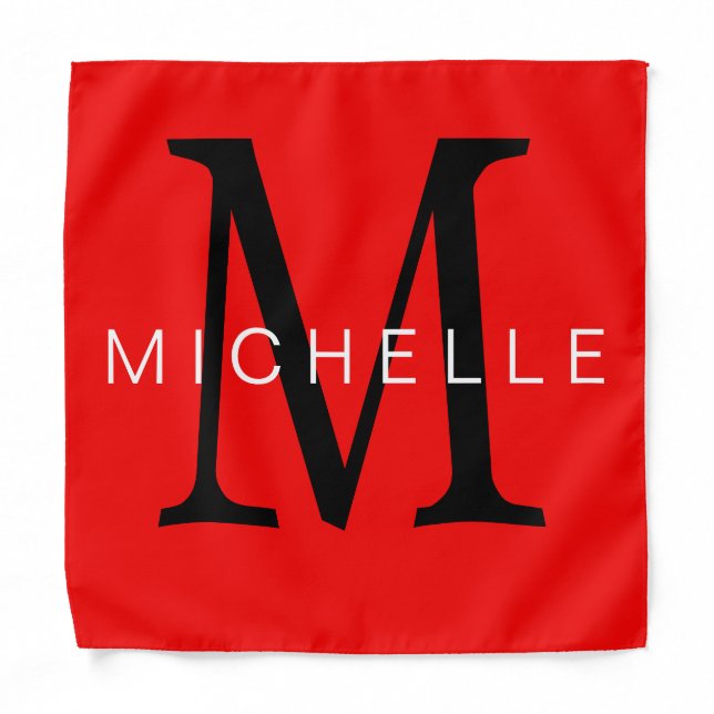 Professional Red Black Monogram Your Name Bandana (Front)