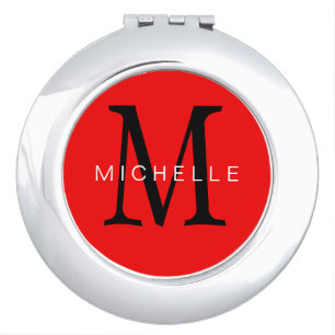 Professional Red Black Monogram Your Name Compact Mirror