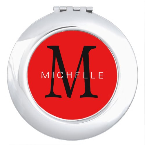 Professional Red Black Monogram Your Name Compact Mirror