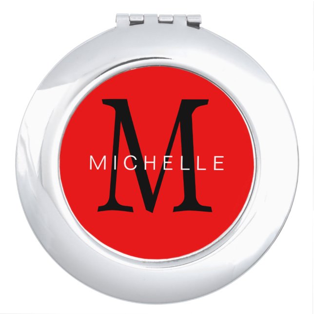 Professional Red Black Monogram Your Name Compact Mirror (Front)