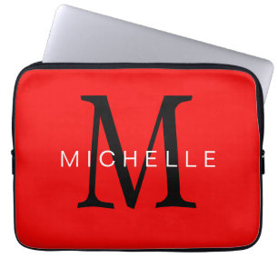 Professional Red Black Monogram Your Name Laptop Sleeve