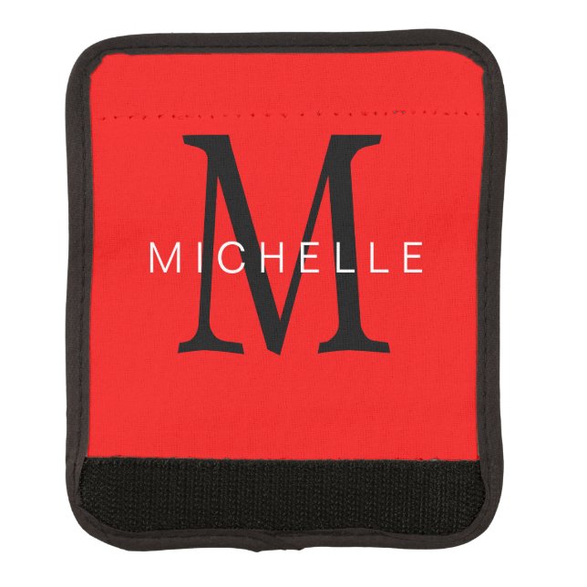 Professional Red Black Monogram Your Name Luggage Handle Wrap (Front)