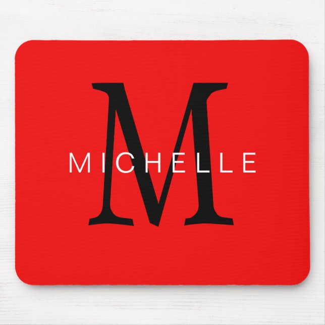 Professional Red Black Monogram Your Name Mouse Pad (Front)