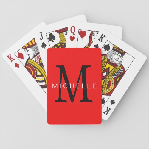 Professional Red Black Monogram Your Name Poker Cards