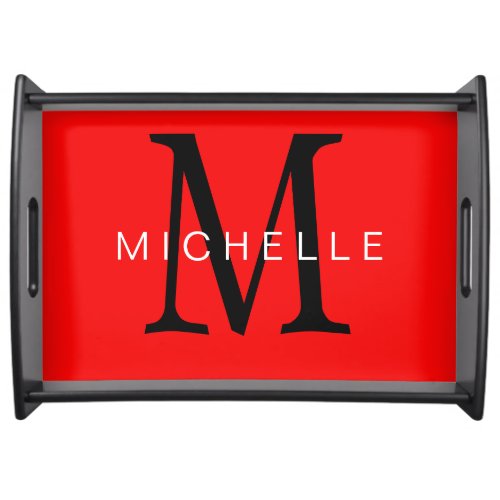 Professional Red Black Monogram Your Name Serving Tray