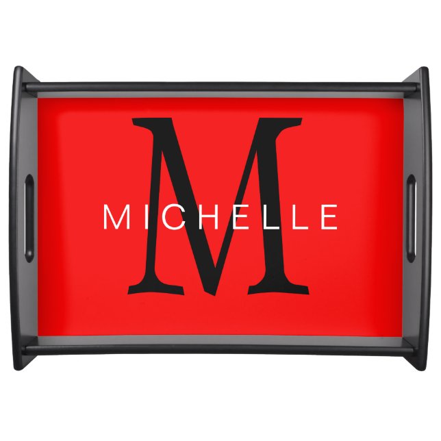 Professional Red Black Monogram Your Name Serving Tray (Front)