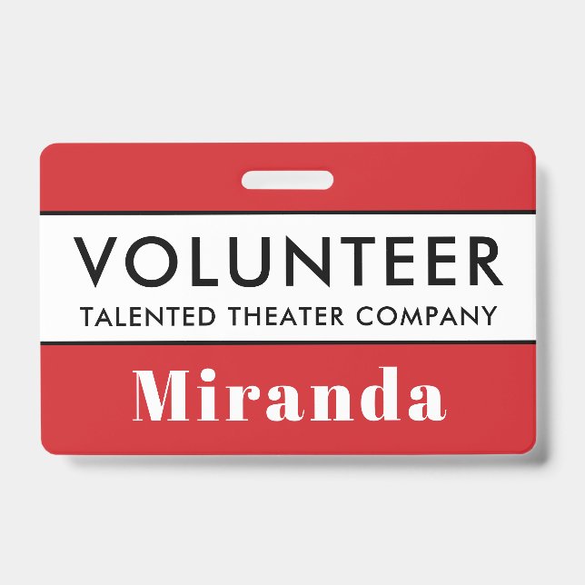 Professional Red Black Volunteer Name Badge (Front)